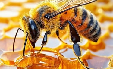 a bee with honeycombs and honeycombs on honeycombs