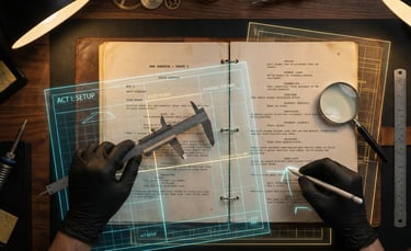 a person holding a ruler and a script