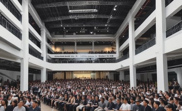 A lively crowd enjoying a music concert under colorful stage lights.