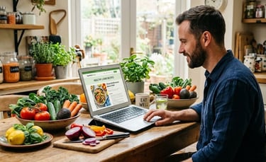 Access recipes for healthy meals on the internet and nutrition articles online.