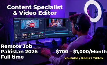 Content Specialist and Video Editor Remote Job Pakistan 2026 – Apply Now