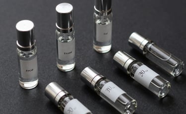 A stylish flat lay of niche cologne bottles alongside a leather wallet and watch, suggesting everyday luxury