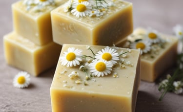 Elegant minimalist soap bars arranged neatly with dried flowers