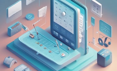 Minimalistic workspace showing a sleek laptop with AI automation dashboard on screen.