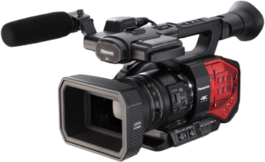 a camera mounted on a video camera