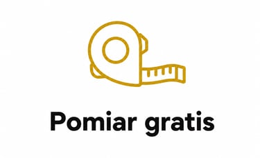 Yellow tape measure icon with the text Pomiar gratis offering free measurement services.