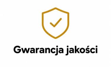 Gwarancja jakości icon featuring a gold shield with a checkmark for quality assurance.