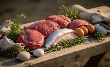 a bunch of meat and vegetables on a table