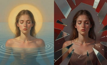 Visual contrast between calm intuitive state and anxious dysregulation