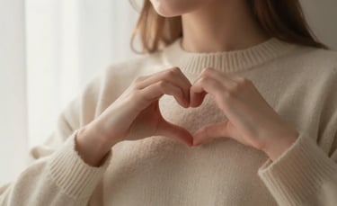 Woman placing hands on heart in self-love meditation practice at sunrise Placement: Hero image