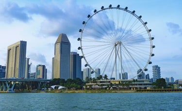 Vista do mar a partir da Singapore Flyer, escala em cruzeiros pela Ásia