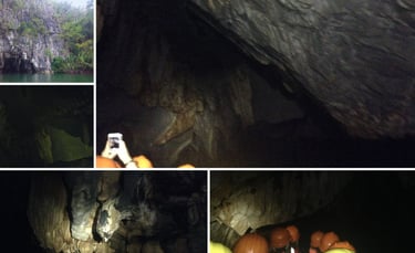 Formações rochosas no interior da caverna do rio subterrâneo.