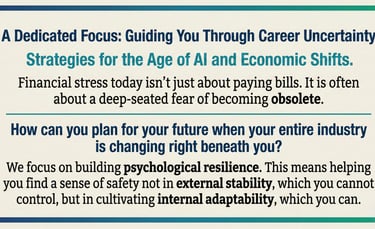 Text graphic about career uncertainty strategies, psychological resilience, and internal adaptability in the age of AI.