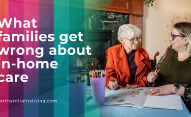 A senior woman and caregiver coloring together, highlighting quality in-home care services.