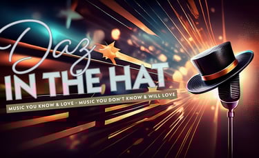a microphone and a hat on a stage with the title "Daz in the Hat".