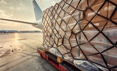 Avión de carga transportando mercancías, servicios de transporte y envío 