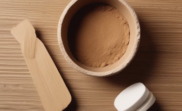 A hand holding a piece of brown soap against a plain background. The soap has a natural, handmade appearance with a slightly uneven surface.