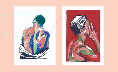 two paintings of a man and woman