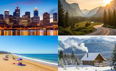 Illuminated urban skyline by the river