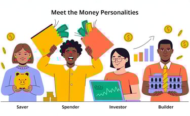 Group of 4 people celebrating financial freedom, investing, trading, and passive income.