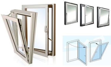 Various styles of tilt-and-turn windows, showcasing their dual-action opening mechanisms for ventilation and easy cleaning.