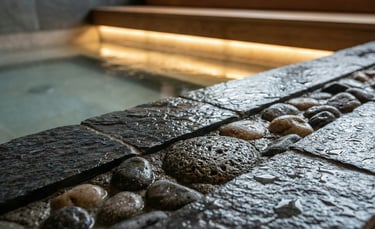 Natural stone wellness design detail for luxury hotel spa contrast therapy