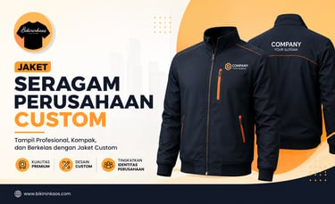 Custom navy blue company uniform jackets with orange accents and professional logo printing.