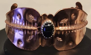 Cuff Bracelet with Black Agate Stone