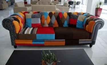 a couch with a colorful couch