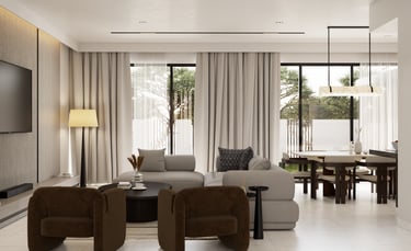 Premium residential living area design UAE by Moori Interiors