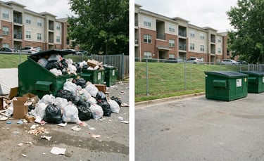 Apartment dumpster overflow cleanup before and after in Tampa Florida