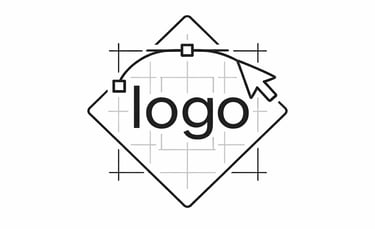 Minimal black and white icon illustrating logo design, brand identity and visual guidelines.