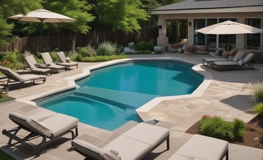 Peaceful outdoor patio space with comfortable seating and greenery