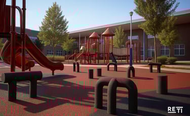 Close-up of playground elements made from recycled tires, showcasing safe and eco-friendly design