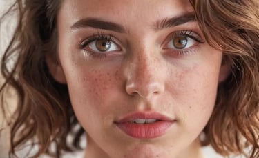 AI generirana pjevačica u cinematic close-up kadru s prirodnom teksturom kože i mekanim filmskim osvjetljenjem.
