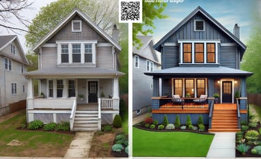 color renovation, modernized house, charcoal gray, iron ore, transitional house, modernized, porch