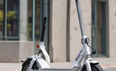 A high-end electric scooter showcased in a stylish setting.