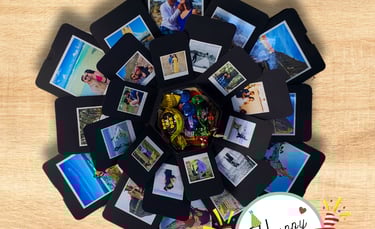 a clock with pictures of a family's photos on it