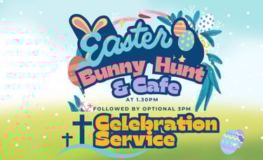 Easter Community Bunny Hunt at 1.30pm Uphall Community Centre, plus 2pm Cafe, and 3pm Easter Service