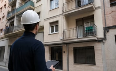 ITE edifici: Arquitecte tècnic realitzant una Inspecció Tècnica d'Edificis (ITE) en un edifici 