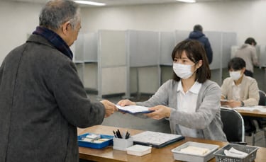 期日前投票の受付で職員が書類を手渡す様子のイメージ画像｜堺市のニュースならサカイタイムズ