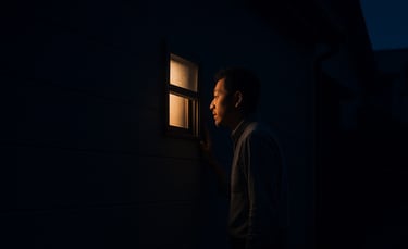 夜の住宅外で男性が窓の中をのぞき込む場面のイメージ画像｜堺市のニュースならサカイタイムズ