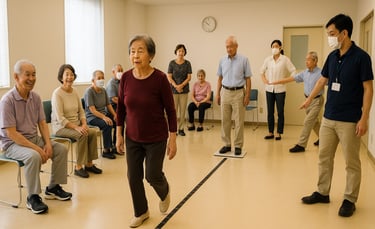 高齢者が講師の指導を受けながら歩行測定などの運動を行うイメージ画像｜堺市のイベント情報ならサカイタイムズ