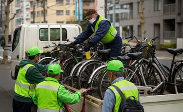 作業員が放置自転車をトラックに積み込み撤去しているイメージ画像｜堺市のニュースならサカイタイムズ