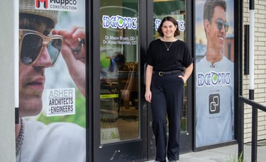 Photo of Dr. Alyssa Horstman, our Female Optometrist outside at our Loveland Office