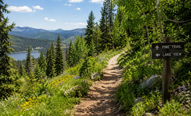 A nature trail on a picturesque outdoor setting.
