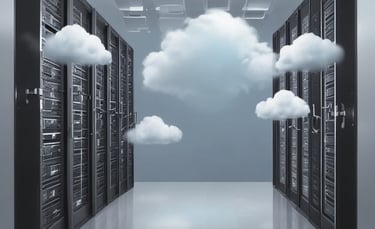 A team collaborating over cloud infrastructure diagrams on a digital screen.