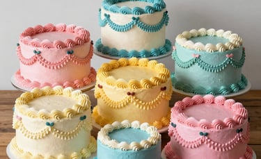 A colorful assortment of cupcakes with swirled frosting and sprinkles arranged on a rustic wooden table