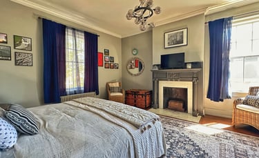 bedroom with fireplace 2123 rivermont apartments