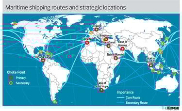 Maritime shipping routes and strategic locations